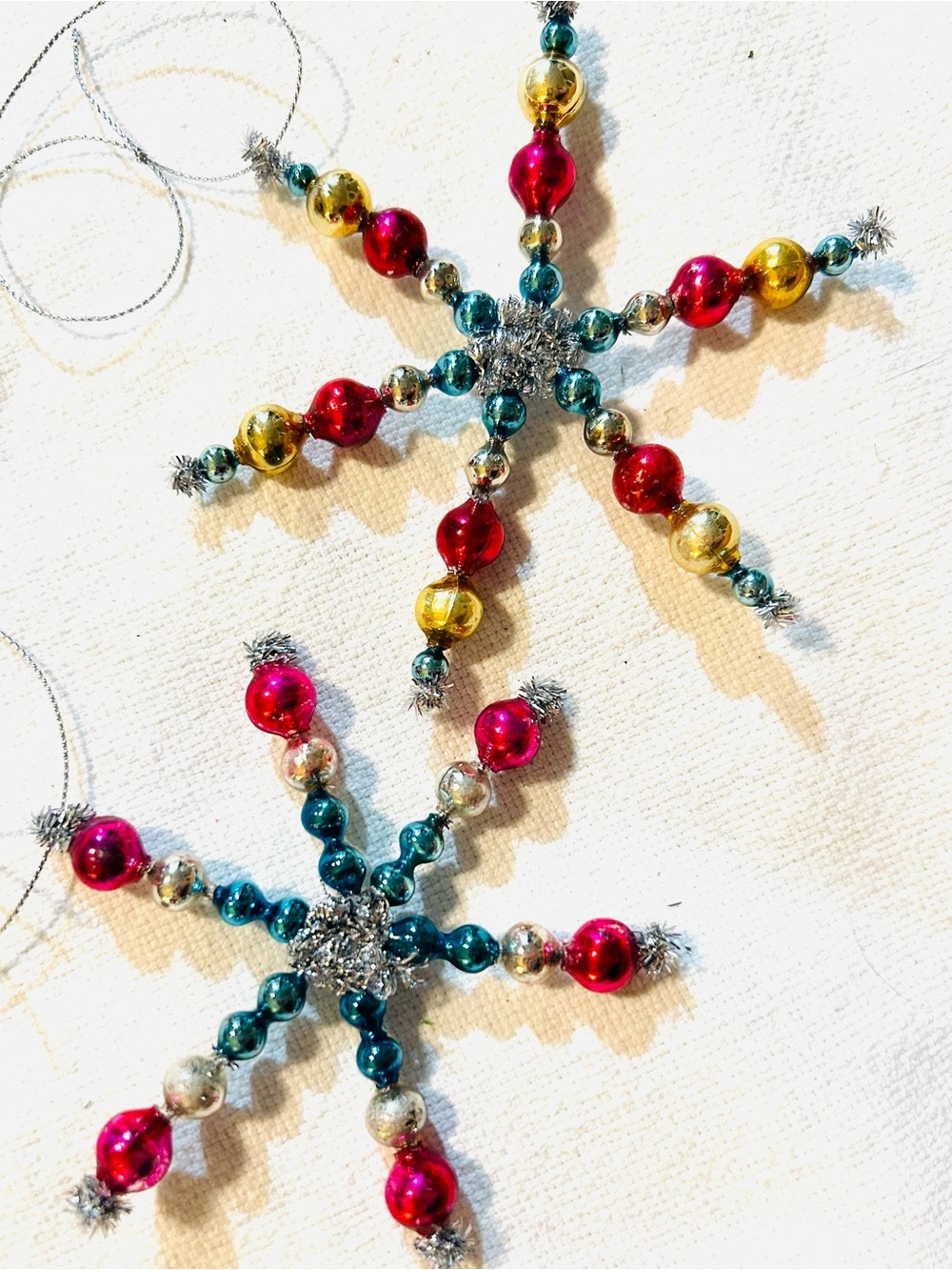 Vintage repurposed mercury, glass bead flowers holiday Christmas ornaments